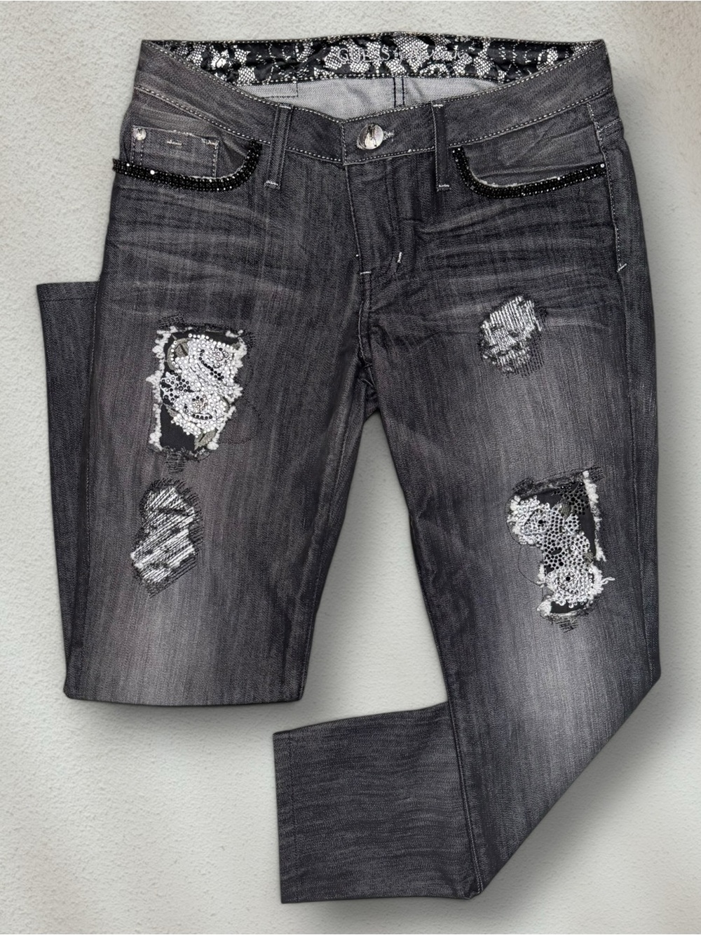 Y2K McBling Low Rise Guess by Marciano Rhinestone Denim Jeans Made in USA 🇺🇸